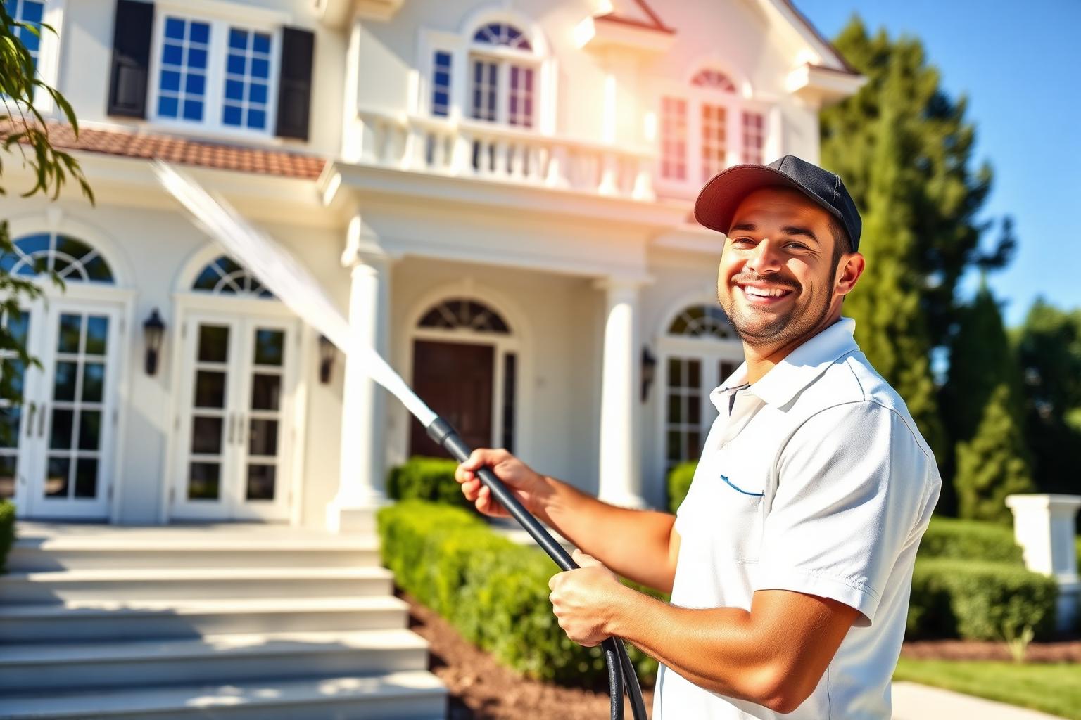 Soft Wash North Shore technician soft washing a North Shore home exterior